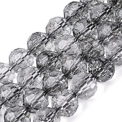 Black Crackle Transparent Glass Beads Strands, Round, Faceted(32 Facets), Black, 7.5~8mm, Hole: 1.2~1.4mm, about 47~48pcs/strand, 13.78~13.98 inch(35~35.5cm)