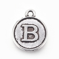Letter B Подвески из сплава в тибетском стиле, плоские круглые с буквы, античное серебро, буква r, 15x12.5x2 мм, отверстие : 1.5 мм