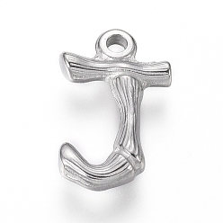 Letter J Устойчивые к потускнению 304 подвески из нержавеющей стали, бамбуковая буква, цвет нержавеющей стали, letter.j, 17.5~19x10~16x3~4 мм, отверстие : 1.8~2 мм