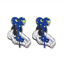 Medium Blue Halloween Printed Acrylic Pendants, Skull with Heart Charms, Medium Blue, 45x33x2.5mm, Hole: 2mm