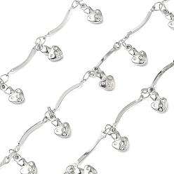 Нержавеющая Сталь Цвет 304 цепи из нержавеющей стали панель ссылок, с сердцем прелести, пайки, с катушкой, цвет нержавеющей стали, Кулон : 9.5x5.5x2 мм, ссылка: 15.5x1.5x2.5 mm