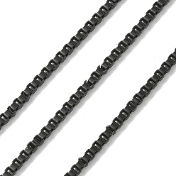 Черный Ионное покрытие (IP) 304 венецианские цепи из нержавеющей стали, коробчатые цепи, с катушкой, несварные, для изготовления ювелирных изделий, чёрные, 2x2 мм, около 32.81 футов (10 м) / рулон