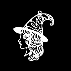 Нержавеющая Сталь Цвет Устойчивые к потускнению 201 подвески из нержавеющей стали, лазерная резка, ведьма, для Хэллоуина, цвет нержавеющей стали, 43x30x1 мм, отверстие : 1.5 мм