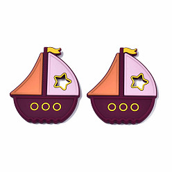 Medium Violet Red Food Grade Eco-Friendly Silicone Focal Beads, Boat, Medium Violet Red, 90x78.5x8.5mm, Hole: 14x17mm