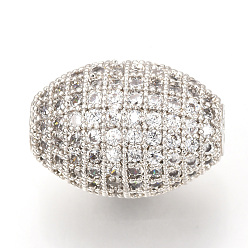 Платина Латунные микро проложить кубического циркония бусы, без кадмия и без свинца, овальные, прозрачные, платина, 16x12 мм, отверстие : 2 мм