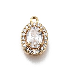 Прозрачный Латунные микро проложить кубического циркония подвески, без кадмия, без никеля и без свинца, овальные амулеты, реальный 18 k позолоченный, прозрачные, 13x8.5x5 мм, отверстие : 1.2 мм