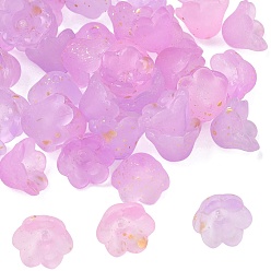 Орхидея Колпачок из матового стекла, 6-лепестков цветка, с золотой порошок, сиреневые, 11x12x8 мм, отверстие : 1.4 мм, Около 1333 шт / 1000 г