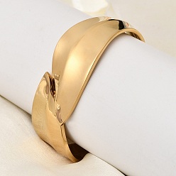Настоящее золото 18K 304 шарнирные браслеты из нержавеющей стали, широкие браслеты для женщин, лист, ионное покрытие (ip), реальный 18 k позолоченный, внутренний диаметр: 1.93 дюйм (4.9 см) x 2.48 дюйм (6.3 см)