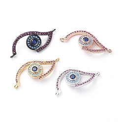Mixed Color Brass Micro Pave Cubic Zirconia Links connectors, Eye, Colorful, Mixed Color, 12x28x2.5mm, Hole: 1mm