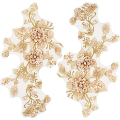 Бледно-Золотистый 3d цветочная вышивка из полиэстера, пришитые аппликации, с пластиковыми пайетками, украшение для свадебного платья своими руками, Cheongsam, бледно золотарник, 280x150 мм