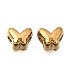 Настоящее золото 18K 304 из нержавеющей стали бусы, ионное покрытие (ip), бабочка, реальный 18 k позолоченный, 4x4.5x4 мм, отверстие : 1.6 мм