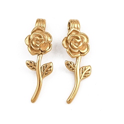 Настоящее золото 18K 304 подвески из нержавеющей стали, ионное покрытие (ip), очарование розы, реальный 18 k позолоченный, 28x9x3~4.5 мм, отверстие : 2.4 мм