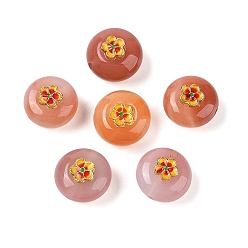 Red Agate Бусины-рондели из натурального агата, с латунным эмалевым цветком, 13x8.5 мм, отверстие : 1.2 мм