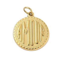 Плоский Круглый День святого Валентина 304 подвески из нержавеющей стали, с целью перехода в кольце, золотые, слово амур, плоско-круглые, 18x15.5x1.5 мм, отверстие : 3.3 мм