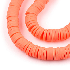 Dark Orange Handmade Polymer Clay Beads Strands, for DIY Jewelry Crafts Supplies, Heishi Beads, Disc/Flat Round, Dark Orange, 6x0.5~1mm, Hole: 1.8mm, about 290~320pcs/strand, 15.75 inch~16.14 inch(40~41cm)