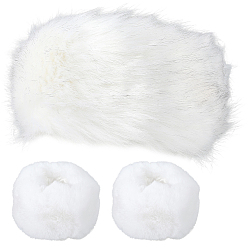 Белый 1 пара женских перчаток с манжетами и нарукавниками из искусственной кроличьей шерсти, и 1теплые повязки на голову из пряжи из искусственного меха, зимняя теплая плюшевая ветрозащитная куртка с напульсником, белые, 80x130x20 мм