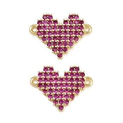 Средний Фиолетово-красный Подвески-сердечки с микропаве из латуни и кубическим цирконием, долговечный, без кадмия и без свинца, стойки покрытие, золотые, средне фиолетовый красный, 14.5x19.5x2 мм, отверстие : 1.4 мм