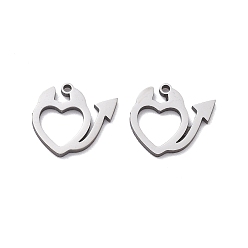 Нержавеющая Сталь Цвет 201 прелести нержавеющей стали, лазерная резка, амулет дьявольского сердца, цвет нержавеющей стали, 10x10.5x1 мм, отверстие : 1 мм