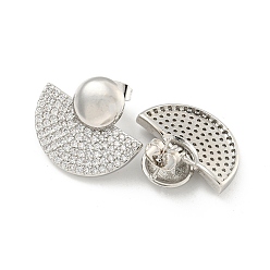 Platinum Fan Brass Pave Clear Cubic Zirconia Stud Earrings, Platinum, 20.5x23mm