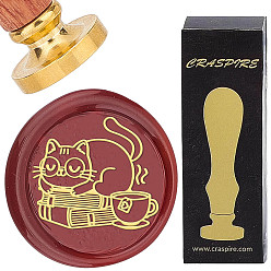 Cat Shape Латунные восковые печати с деревянной ручкой, для diy scrapbooking, Узор кошки, 25 мм