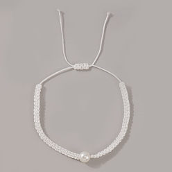 Белый Минималистичные регулируемые плетеные браслеты из полиэфирного шнура, украшения из искусственного жемчуга для женщин, белые, внутренний диаметр: 11 дюйм (28 см)