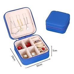 Королевский синий Квадратный органайзер для ювелирных изделий из искусственной кожи, коробки на молнии, Портативный дорожный футляр для драгоценностей с бархатным внутри, для сережек, , Кольца, королевский синий, 10x10x5 см