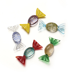 Mixed Color Home Decorations, Handmade Lampwork Display Decorations, Candy, Mixed Color, 50~51x23~24x10.5~11.5mm
