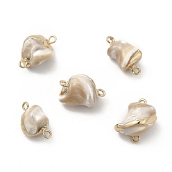 Light Gold Baroque Natural Trochid Shell Connector Charms, Nuggets Links, with Brass Double Loops, Light Gold, 17~22x9~13x9~12mm, Hole: 1.6~1.8mm