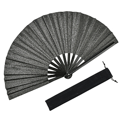 Черный 1 складные веера из бамбука и ткани Оксфорд с блестками и пудрой, с 1поликарбонатными бархатными упаковочными пакетами, чёрные, 650x345x31 мм