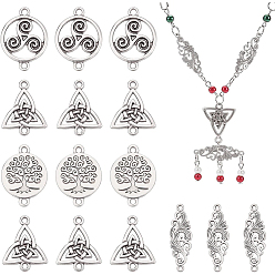 Antique Silver 32Pcs 4 Styles Tibetan Style Alloy Connector Charms, Mix-shaped, Antique Silver, 24.5~30x10~20.5x1.5~2.5mm, Hole: 1.5~2mm, 8pcs/style