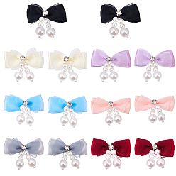 Mixed Color 21Pcs 7 Colors Polyester with Imitation Pearl & Rhinestones Bowknot Ornament Accessories, for DIY Jewelry Making Craft, Mixed Color, 35x42x10mm, 3pcs/color