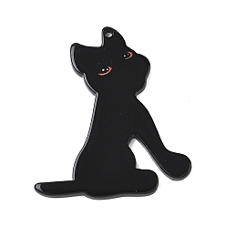 Черный Печатные акриловые подвески, собака прелести, чёрные, 38x37.53x2 мм