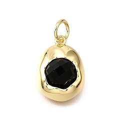 Настоящее золото 18K Овальные подвески из натурального черного оникса (окрашенного и нагретого), с латунными оправами и соединительными кольцами, без свинца и без кадмия, стойки покрытие, долговечный, реальный 18 k позолоченный, 14x10x5.5 мм, отверстие : 3.4 мм