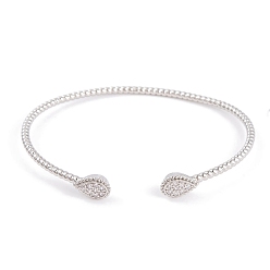 Platinum Rack Plating Brass Pave Clear Cubic Zirconia Teardrop Open Cuff Bangles, Twisted Torque Bangles, Cadmium Free & Lead Free, Long-Lasting Plated, Platinum, Inner Diameter: 2-1/4 inch(5.7cm)