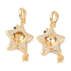 Настоящее золото 18K Латунный микро-паве кубический цирконий, звезда, за половину пробурено бисера, стойки покрытие, долговечный, реальный 18 k позолоченный, 42 мм, штифты : 0.7 мм