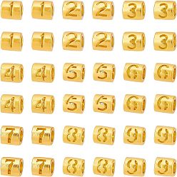 Golden 36Pcs 9 Style Alloy Beads, Column with Hollow Number, Golden, 6.5x6mm, Hole: 3.3mm, 4pcs/style