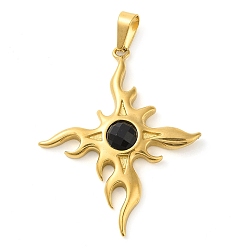 Черный 304 из нержавеющей стали большие кулоны, с акриловыми стразами, крест с солнечным оберегом, золотые, чёрные, 55.5x46x6.5 мм, отверстие : 10x4.5 мм