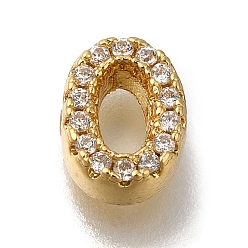 Letter O Покрытие стойки латунь микропаве прозрачные кубические циркониевые бусины, долговечный, без кадмия и без свинца, реальный 18 k позолоченный, Письмо O, 8x6x3 мм, отверстие : 0.8 мм