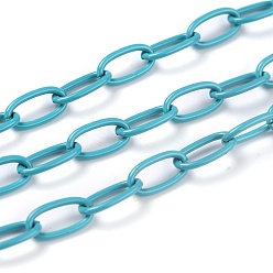 Dark Turquoise Spray Painted Brass Cable  Chains, with Spool, Unwelded, Dark Turquoise, 10x5x1mm, 32.8 Feet(10m)/roll