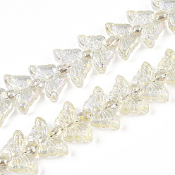 Светлый Золото-желтый Стеклянные бусины с гальваническим покрытием , бабочка, светлый золотарник желтый, 7.5~8x14.5~15x4 мм, отверстие : 0.8 мм, около 66~69 шт / нитка, 23.23~24.41 дюйм (59~62 см), бусины : 3x4 мм, отверстие : 1 мм