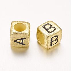 Oro Perlas de cubo de acrílico, agujero horizontal, dorado, letras mixtas, sobre 6 mm de diámetro, agujero: 3 mm, Sobre 2500 unidades / 500 g