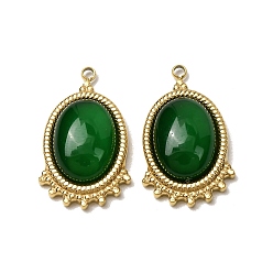 Dark Green 303 Stainless Steel & Cat Eye Pendants, Oval Charms, Ion Plating(IP),  Long-Lasting Plated, Golden, Dark Green, 24x14.5x4.5mm, Hole: 1.5mm