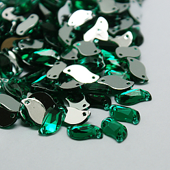 Морско-зеленый Шить на горный хрусталь, Тайвань акриловые горный хрусталь, два отверстия, аксессуары для одежды, граненые, волна, цвета морской волны, 20x10x5 мм, отверстие: 1 мм