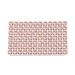 Светло-Персиковый Aurora(jm) пришиваем горный хрусталь, граненый стеклянный горный хрусталь, многожильных ссылки, с латунной оправой золотистого цвета, закругленный квадрат, светлый персик, 8.8x8.8x5.5 мм, отверстие : 1 мм