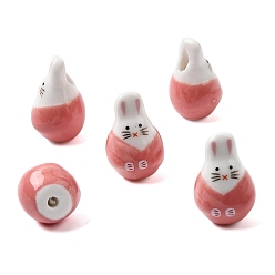 Светло-Коралловый Фарфоровые бусины ручной работы, кролик, яркие глазированный фарфор, свет коралловый, 24.5x15.5x15.5 мм, отверстие : 2.5 мм