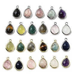 Смешанные камни Ограненные подвески из натуральных драгоценных камней, стойки с позолоченными латунными подвесками-каплями, 14x9.5x4 мм, отверстие : 1.4 мм