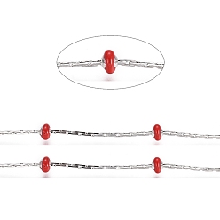 Красный Цепи из нержавеющей стали boston link, с эмалевыми бусинами и катушкой, долговечный, пайки, плоско-круглые, цвет нержавеющей стали, красные, 1x1 мм, около 32.8 футов (10 м) / рулон