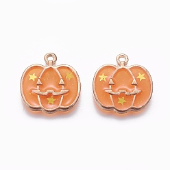Оранжевый Подвески из эмали и сплава, тыква, золотой свет, оранжевые, 20x18.7x2.5 мм, отверстие : 1.6 мм