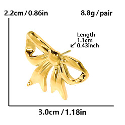 Золотой 304 серьги-гвоздики в виде банта из нержавеющей стали для женщин, элегантный и уникальный дизайн, золотые, 22x30 мм