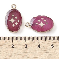 Звезда Натурального белого нефрита подвески, окрашенная и подогревом, овальные подвески из позолоченной латуни, фламинго, звезда, 22~22.5x13~13.5x4.5 мм, отверстие : 1.6~1.8 мм